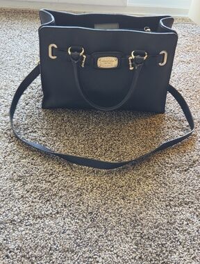 Michael Kors Blue Leather Satchel with Gold Hardware and Shoulder Strap